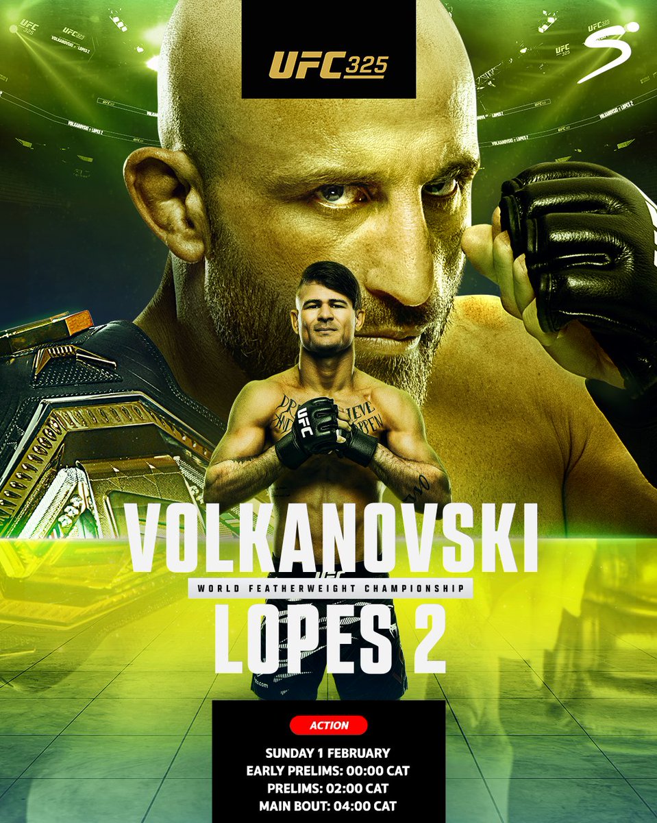 SuperSportTV's tweet photo. The Featherweight division takes centre stage in Sydney π₯πΏ
Watch the early prelims on SS Action from 00:00 (CAT) on Sunday πΊ
#SSUFC | #UFC325 https://t.co/e2jC5ATvQ3