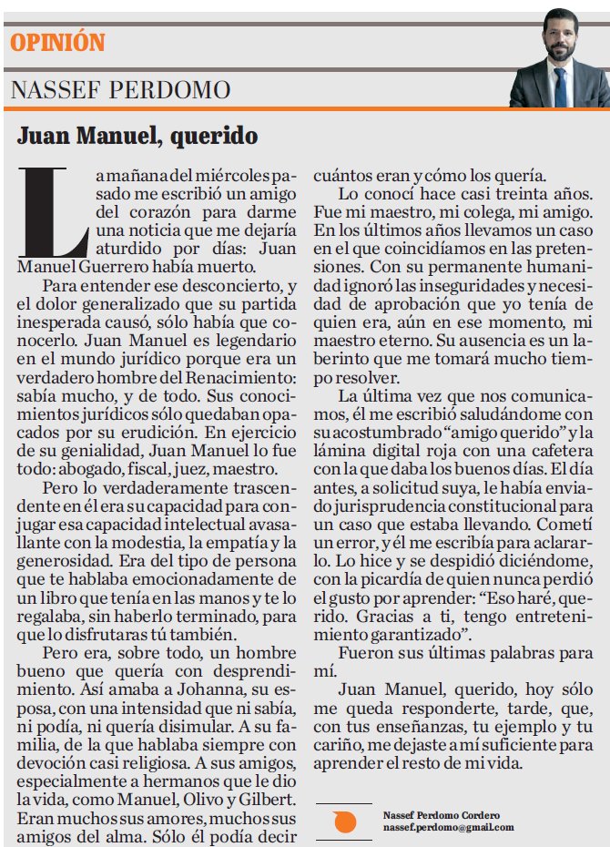 Mi artículo de hoy, necesariamente triste por la partida de un grande: Juan Manuel Guerrero