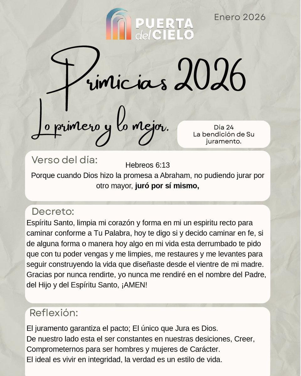 Día 24 de #Primicias2026 🍇
Permanecemos firmes en su juramento, viviendo con integridad, constancia y fe.