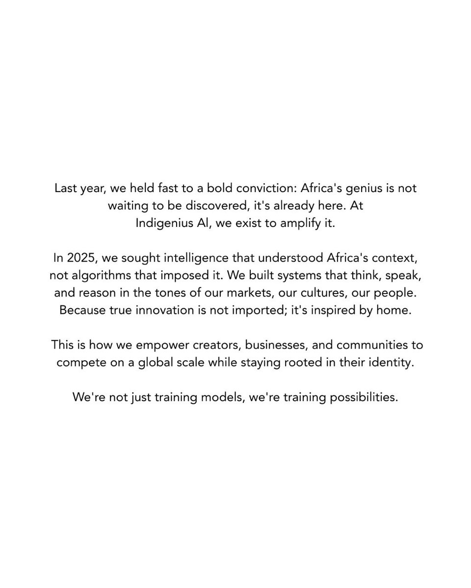 Indigenius_'s tweet image. Africa’s genius was never missing — it was waiting to be amplified.
At Indigenius AI, we build intelligence that thinks, speaks, and reasons from home, for the world.
We’re not just training models. We’re training possibilities. 

indigenius.ai