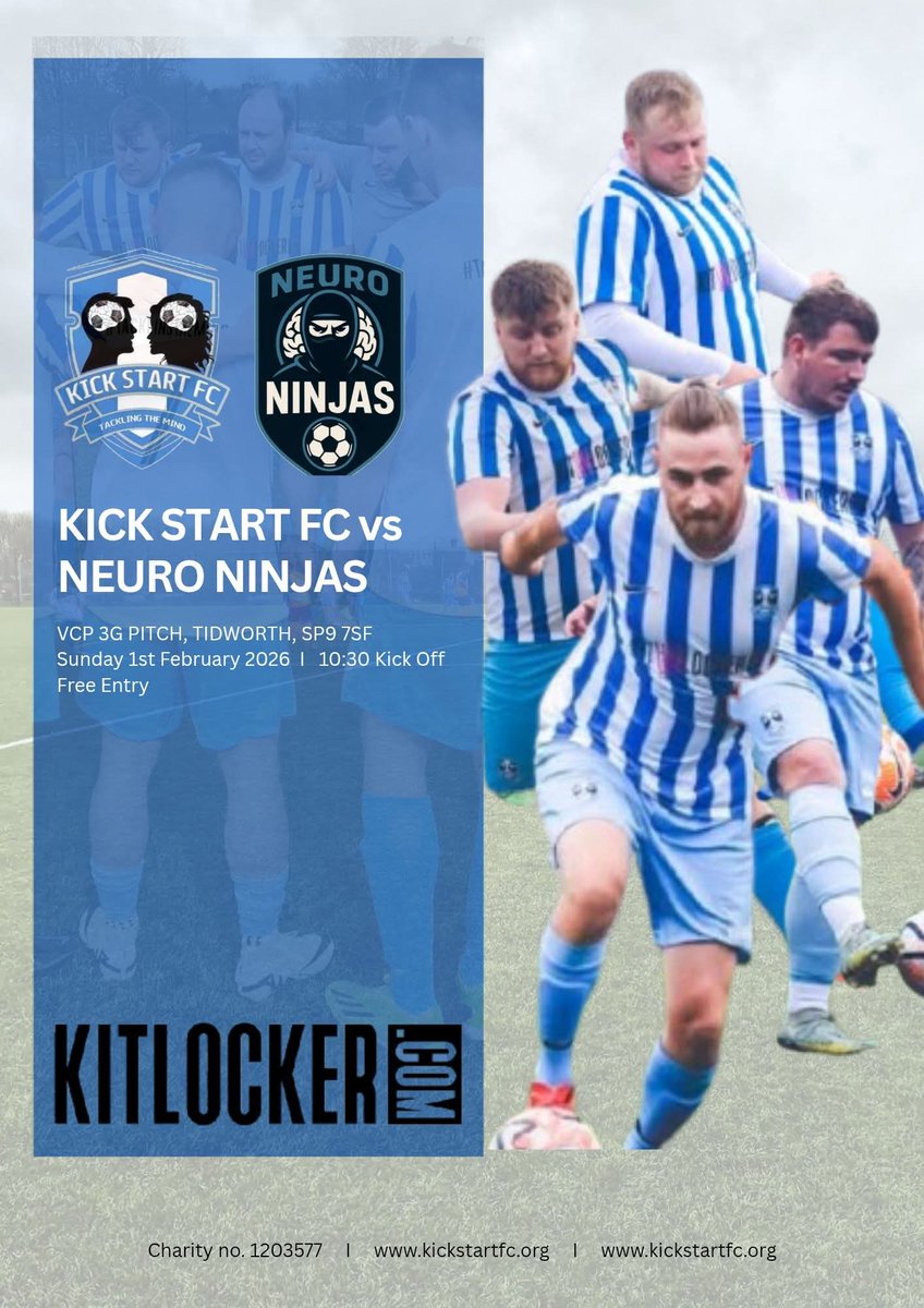 Kick_Start_FC's tweet photo. Our male service users are kicking off February with another friendly fixture. 

⚽️ Kick Start FC vs Neuro Ninjas
📅 Sunday 1st February 2026
📍 VCP3 Pitch, Tidworth
⏰️ 10:30 kick off

Please come and support all involved. 💚

In partnership with:
@kitlocker https://t.co/GezeaiKTCr