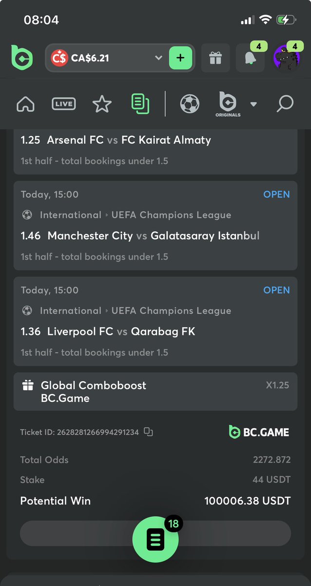 george__picks's tweet image. I have this weird feeling that all the 18 champions league games will play less than 2 cards 1st 45 mins👀

2.2K odds on tonight #UCL 

Global code on BC: 908F7AA

Load and play via “sport betslip”👇
partnerbcgame.com/d2fb711fb

10pm decides⌛️⏰⌛️