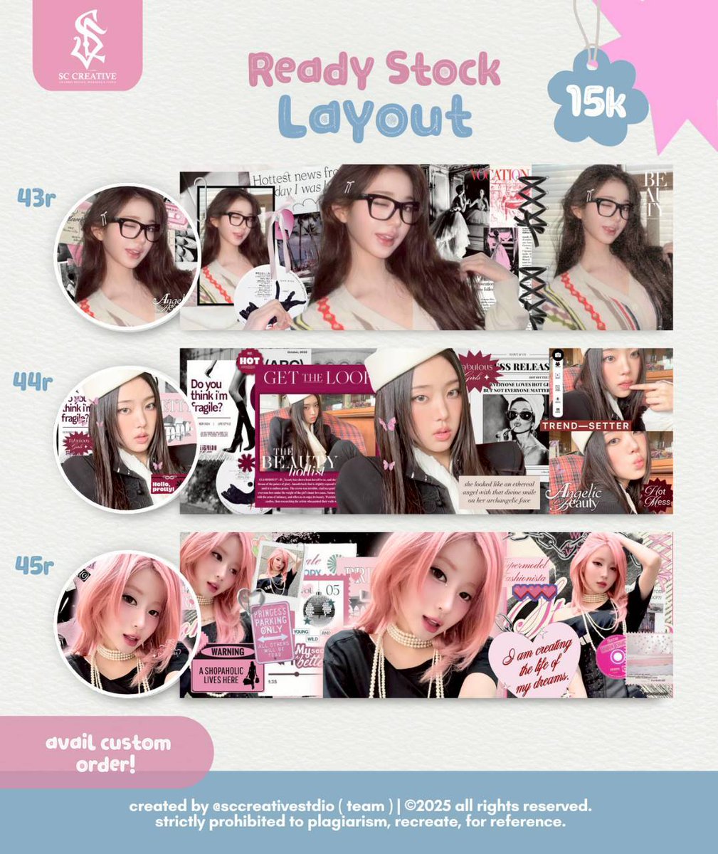 sccreative2's tweet image. Help retweet? thank u 💗
Haloo teman timun aku bawa layout readystock baru niii ada dari jennie, go younjung, liz, wony, leesol, asa🎀🎇

Lesgoo dijemput layout cantiknya gusyyy ❤️‍🔥💋
#zonauang #zonaba