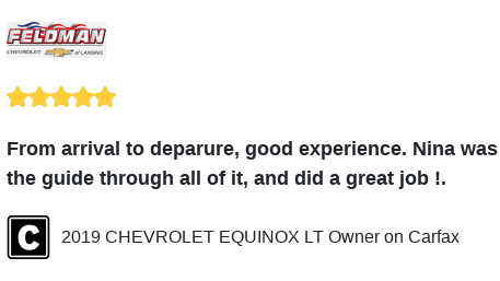 FeldmanLansing's tweet photo. We just received a great review on Carfax. Thank you 2019 CHEVROLET EQUINOX LT Owner! https://t.co/2zK2baRAUZ