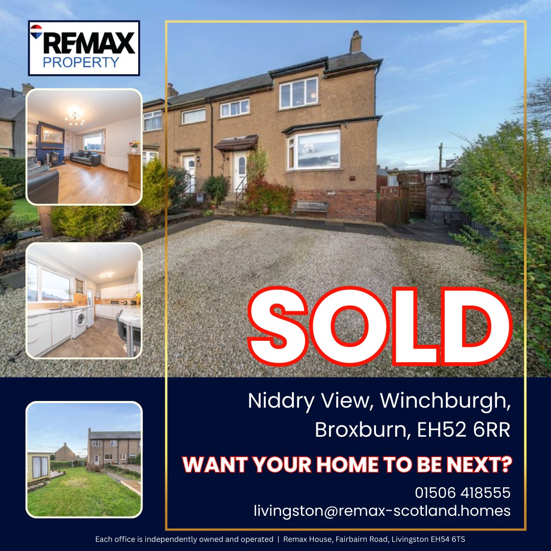 remaxlothian's tweet photo. 💌 𝐒𝐎𝐋𝐃! 𝐒𝐎𝐋𝐃! 𝐒𝐎𝐋𝐃!

🏡 Niddry View, Winchburgh, Broxburn, EH52 6RR
🛏️ 3 Bed Semi Detached House

📱 Looking for a FREE Valuation? Contact Lorna MacDonald on 07778 547461 or email lmacdonald@remax-scotland.homes https://t.co/EsgWRwKXSz