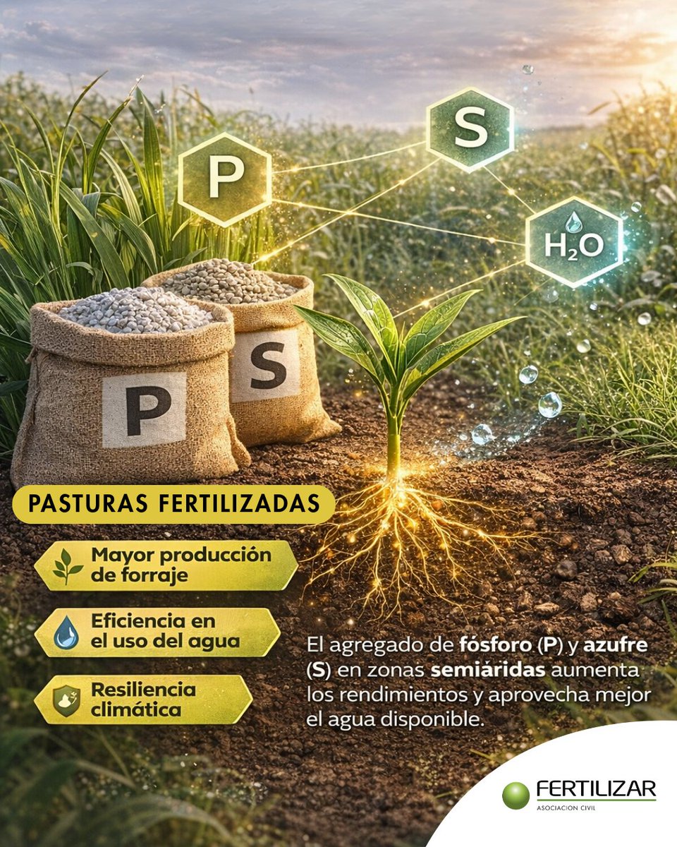 Pasturas fertilizadas: más forraje y mejor uso del agua

Ensayos presentados en el Simposio Fertilidad 2025 muestran que la aplicación de fósforo (P) y azufre (S) en pasturas de zonas semiáridas incrementa la producción de forraje y mejora la eficiencia en el uso del agua. 🌿 💧