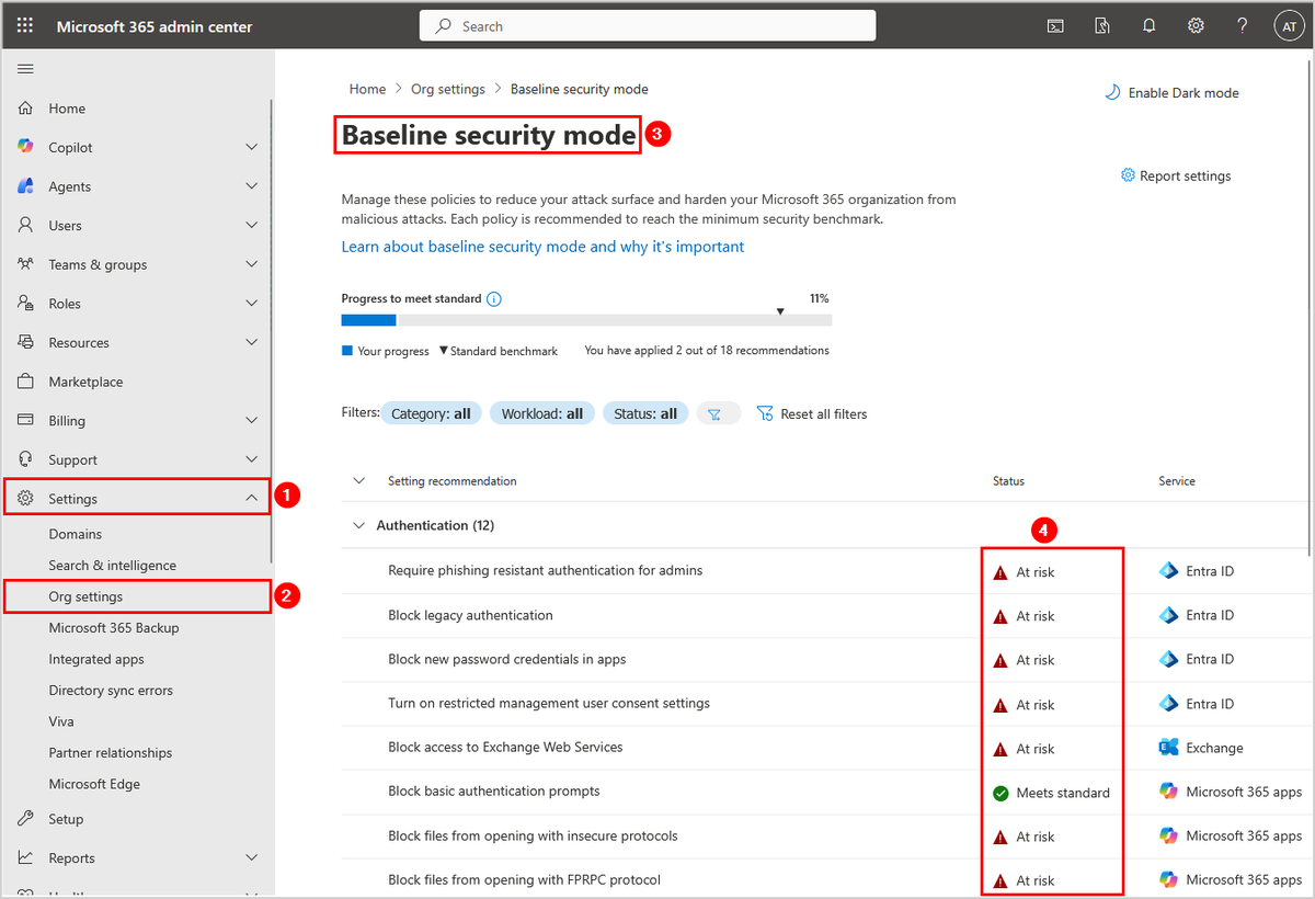 alitajran's tweet photo. Microsoft baseline security mode for Office, SharePoint, Exchange, Teams, and Entra is now fully rolled out to all tenants!

Baseline Security Mode is a centralized experience that helps you meet Microsoft's recommended security standards across Office, SharePoint, Exchange, Teams, and Entra.

It leverages Microsoft's threat intelligence and insights from two decades of Microsoft Response Center cases to strengthen your organization's security posture and prepare for evolving AI-driven threats.

𝐖𝐡𝐞𝐧 𝐭𝐡𝐢𝐬 𝐰𝐢𝐥𝐥 𝐡𝐚𝐩𝐩𝐞𝐧:

- Public Preview: Rollout begins mid-November 2025 and completes by late January 2026.
- General Availability (Worldwide): Rollout begins mid-November 2025 and completes by late January 2026.
- General Availability (GCC): Rollout begins early January 2026 and completes by late January 2026.
- General Availability (DoD): Rollout begins early February 2026 and completes by late February 2026.
- General Availability (GCCH): Rollout begins early March 2026 and completes by late March 2026.

𝐇𝐨𝐰 𝐭𝐡𝐢𝐬 𝐚𝐟𝐟𝐞𝐜𝐭𝐬 𝐲𝐨𝐮𝐫 𝐨𝐫𝐠𝐚𝐧𝐢𝐳𝐚𝐭𝐢𝐨𝐧:

Global admins and security admins managing Microsoft 365 tenants across Office, SharePoint, Exchange, Teams, and Entra.

𝐖𝐡𝐚𝐭 𝐰𝐢𝐥𝐥 𝐡𝐚𝐩𝐩𝐞𝐧:

- A new Baseline Security Mode dashboard will be available in the Microsoft 365 admin center.
- Admins can view the tenant's current security posture compared to Microsoft's recommended minimum security bar.
- Admins can run impact analysis reports to assess changes before applying them.
- Recommendations will be grouped by risk level, with statuses such as "At risk" or "Meets standards."
- No immediate user impact unless admins apply changes.

𝐖𝐡𝐚𝐭 𝐲𝐨𝐮 𝐜𝐚𝐧 𝐝𝐨 𝐭𝐨 𝐩𝐫𝐞𝐩𝐚𝐫𝐞:

1. Navigate to Microsoft 365 admin center > Settings > Org Settings > Security & privacy > Baseline Security Mode.
2. Review recommendations marked as "At risk."
3. Initiate an impact report to understand potential changes.
4. Apply recommendations to bring your tenant to "Meets standards."

Communicate upcoming changes to your helpdesk or security teams.

#Microsoft365 #ExchangeOnline #EntraID #SharePoint #Teams #Cybersecurity