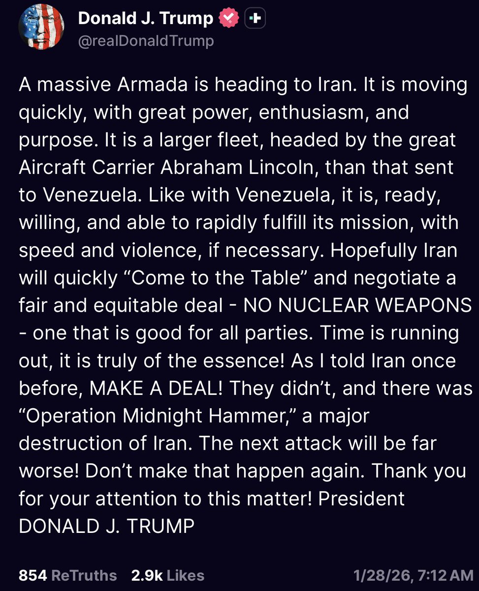 I've got a 22 year old family member on  alert status for Iran, because of this draft dodging, war hero wannabe POS. 

We all warned you that this nutjob would pull this shit, &amp; you called him the Peacetime President.

Good fucking job America 👏