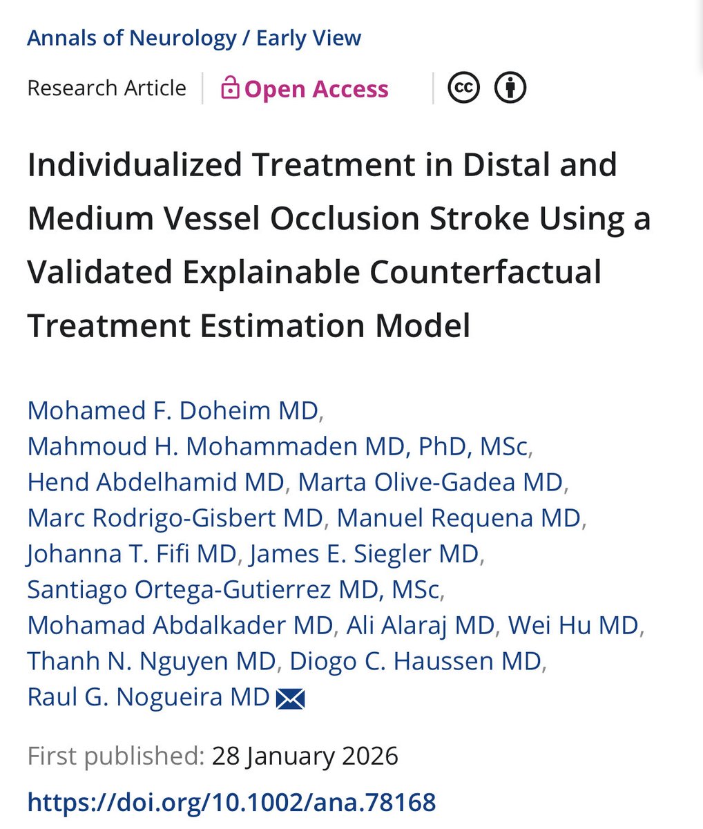 From “Does EVT work for DMVO?”❌ to "WHICH patients benefit most?" ✅, we used explainable counterfactual model to move beyond "one-size-fits-all".🧐

🔗 onlinelibrary.wiley.com/doi/10.1002/an…

🔗 dusktool.streamlit.app

<a href="/ANA_journals/">ANA Journals</a> <a href="/NeuroprecisionL/">NeuroPrecision Lab</a> <a href="/PittStroke/">UPittStroke</a> <a href="/PittNeurology/">Pitt Neurology</a> <a href="/RaulNogueiraMD/">Raul G Nogueira, MD, FAHA, FSVIN</a>