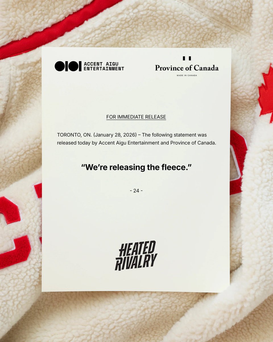 The Shane Hollander Canada fleece from “Heated Rivalry” is getting an official release!

It will be made in Canada with 10% of all sales being donated to an yet-to-be-announced LGBTQ+ charity. International shipping will be available. Release date is to be confirmed. 

🔗 Sign up