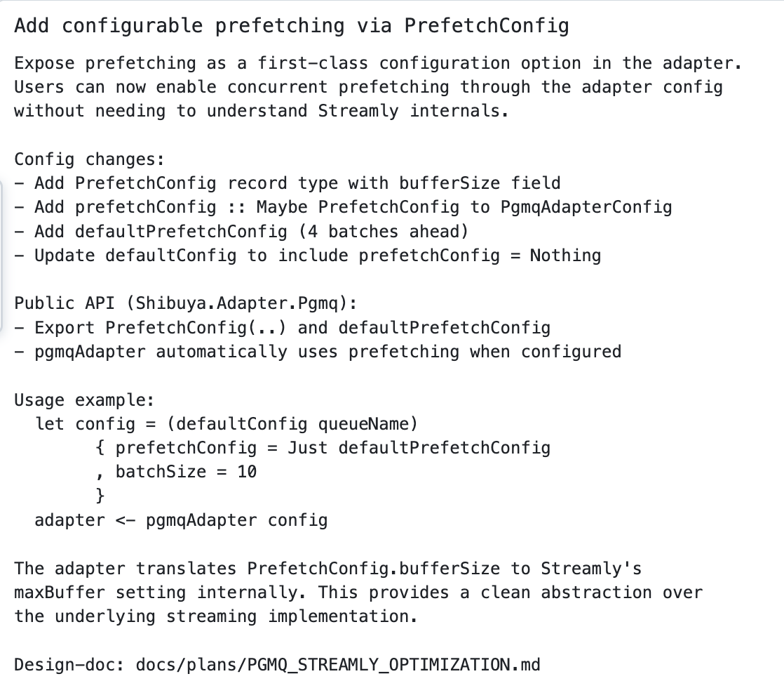 As specs became critical to understanding the implementation, I started using git trailers to reference the relevant ones in commits. I also use Just recipes to easily find commits that reference different types of specs, making the codebase easier to maintain over time.