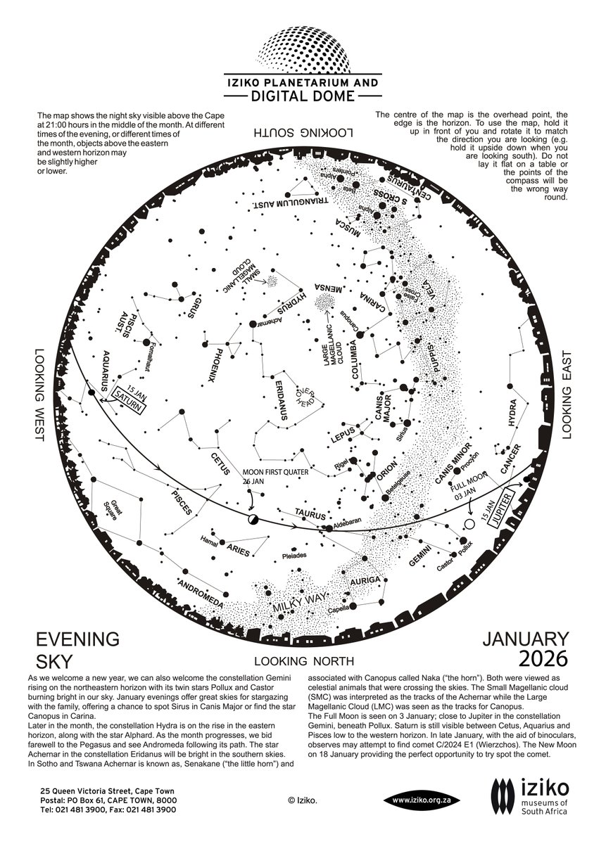 Iziko_Museums's tweet image. Watch Hydra &amp;amp; Alphard rise and see Achernar (Senakane) in the south, linked to Canopus (Naka).

📥 Download your skymap here: bit.ly/Iziko_SkyMap
#IzikoPlanetarium #Stargazing