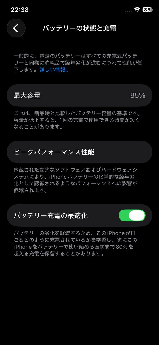 今月2日に届いたiPhone11のバッテリー容量を見忘れてた事に気づいて