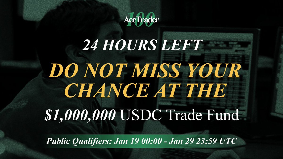 AceTrader's tweet photo. 24 hours left.

AceTrader100 Public Qualifiers close Jan 29.
No more “watching the board”. JUST DO IT.

Earn your spot in the Public 80 → https://t.co/2lsbDRMQVG https://t.co/eaqjldMrjj