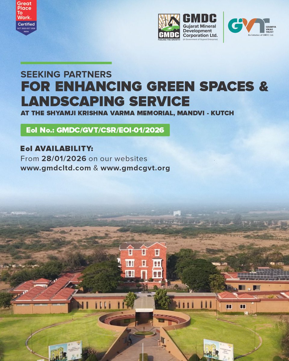 GMDC is proudly associated with the Shyamji Krishna Varma Memorial, a nationally significant and patriotic landmark located at Mandvi, Kutch, through its CSR wing, GVT, for its operation and maintenance. To enhance the aesthetic value of this state historical site, GMDC-GVT