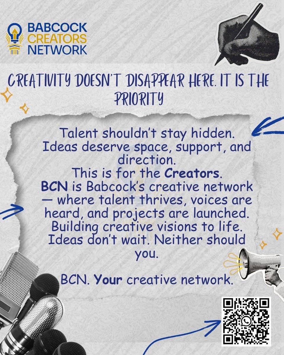 Babcockcreators's tweet photo. Talent isn’t meant to hide.
Creativity isn’t meant to stall.
BCN is forming.
If your ideas demand space,
BCN is that place.
#BabcockCreatorsNetwork #viral https://t.co/mAphViENaf
