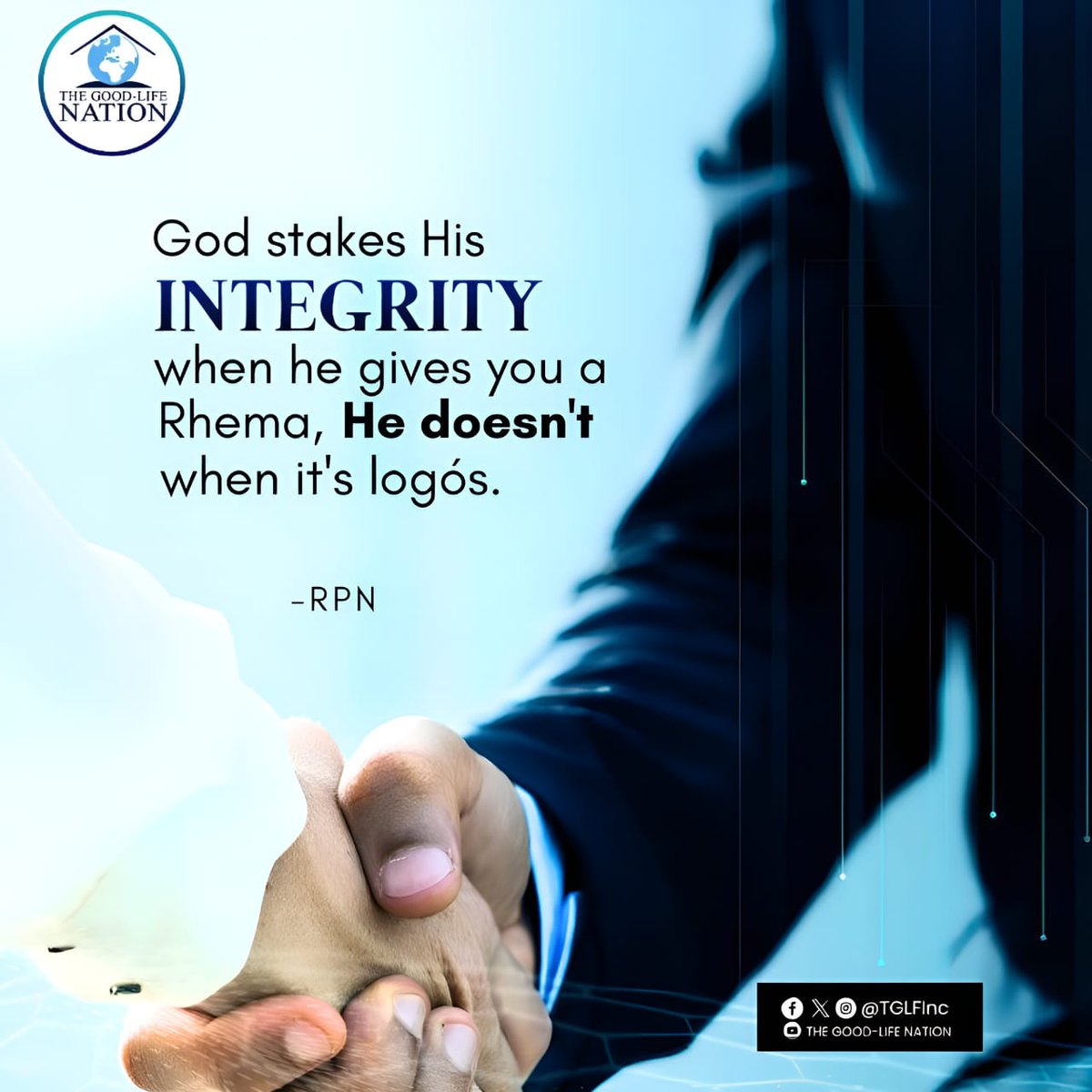 TGLFInc's tweet image. God stakes His integrity when He gives you a Rhema, He doesn’t when it’s logós. -RPN 

#RPN 

#APeopleCome