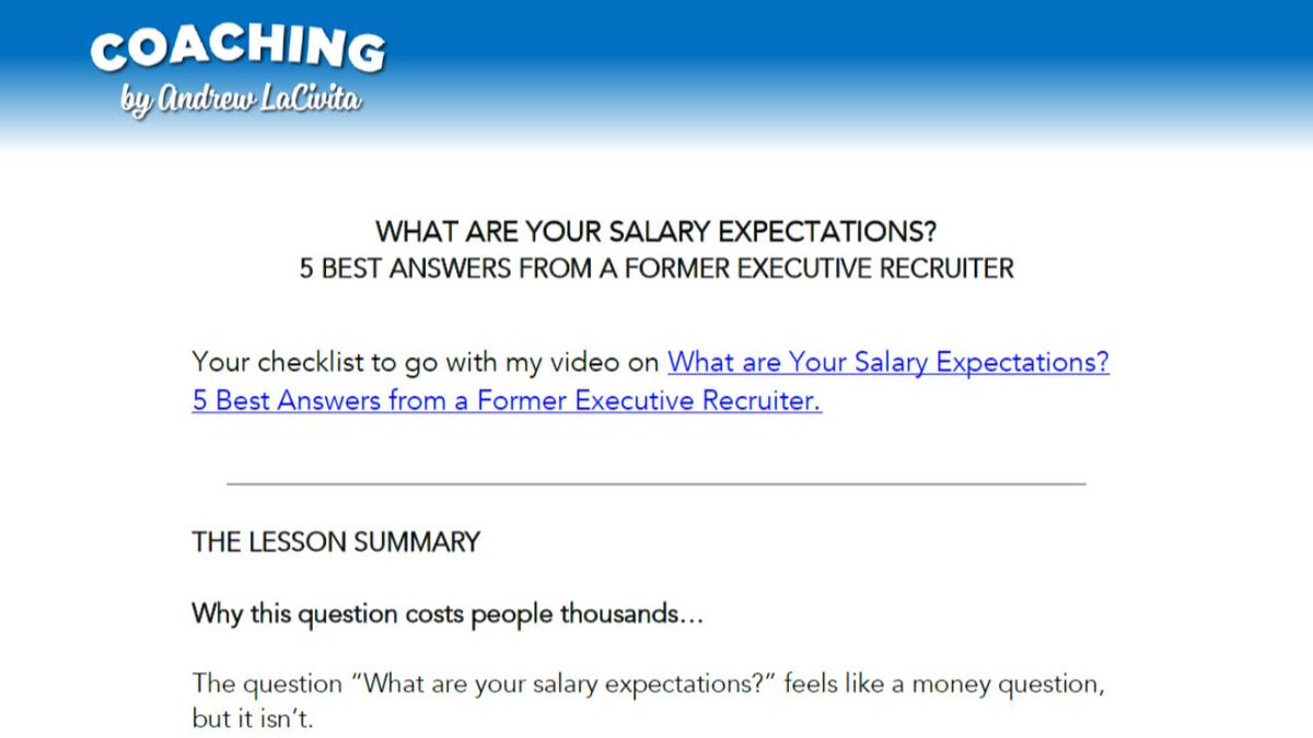 I’ve negotiated hundreds of job offers as an executive recruiter.

Here’s what I know for sure.

The salary question does more damage when it’s answered early than when it’s answered wrong.

It’s not about money.
It’s about timing and leverage.

In this week’s lesson, I show you