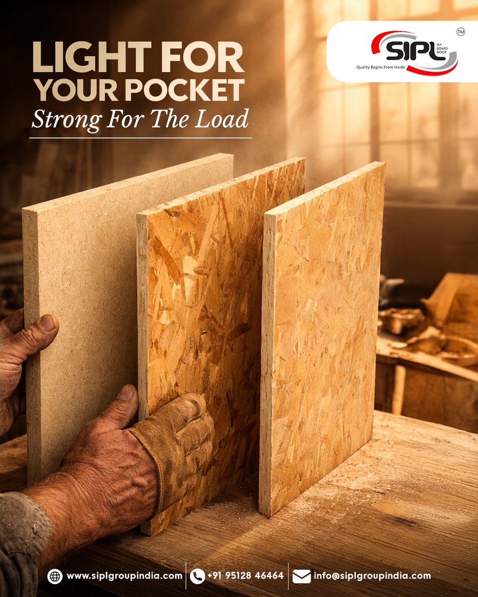 siplgroupindia1's tweet image. SIPL boards offer a smart choice with lightweight design and strong load support, helping builders save cost while ensuring reliable strength for furniture.

siplgroupindia.com
+91 95128 46464
info@siplgroupindia.com

#SIPL #EngineeredBoards #InteriorMaterial