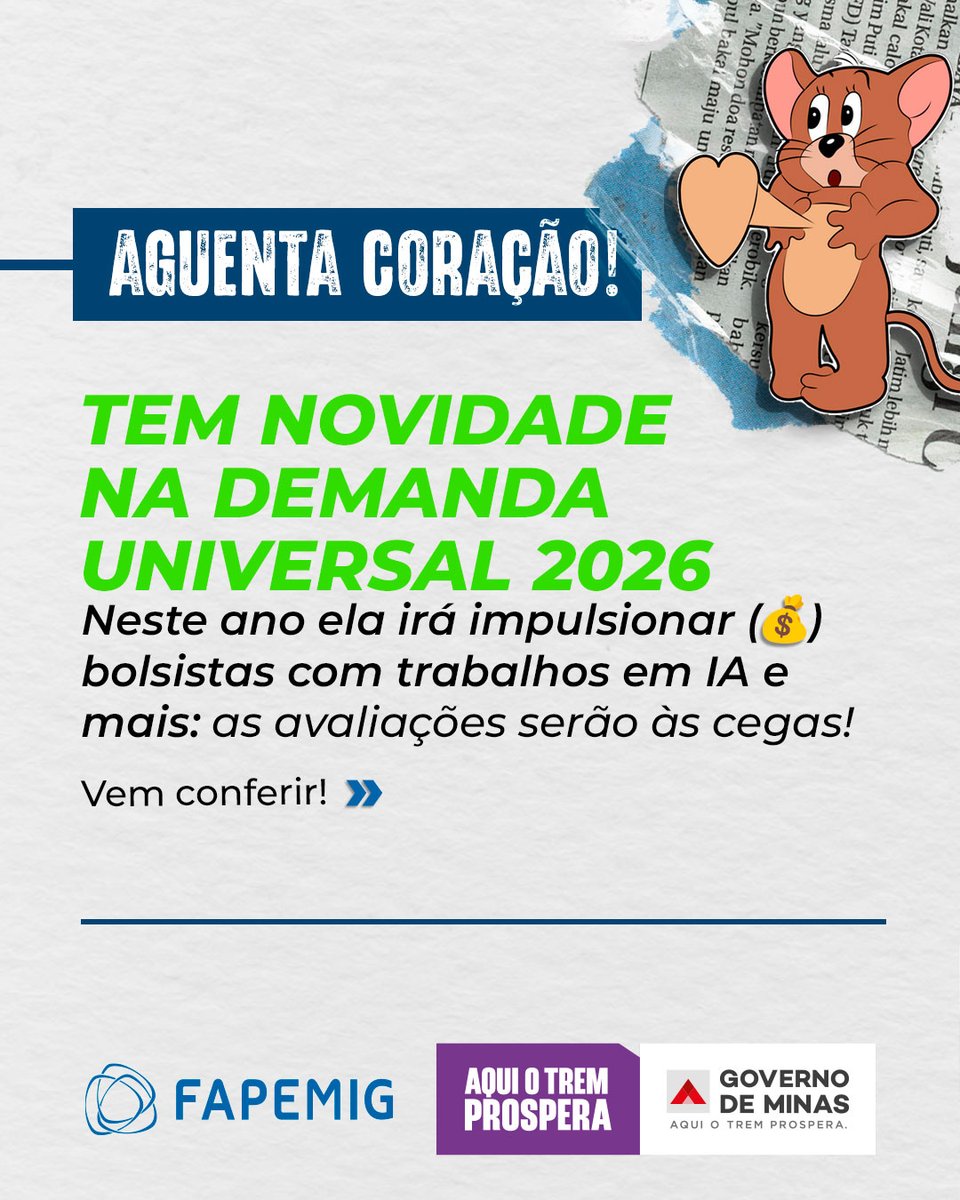 fapemig's tweet photo. E veio ai! Mais novidades na Demanda Universal 2026!

Acesse https://t.co/TYBIH5SKgx e corre pra saber tudo!

#ApoioFaprmig #DemandaUniversal #BicSTEM #IA #Bolsas https://t.co/U8kbQYUXQ4