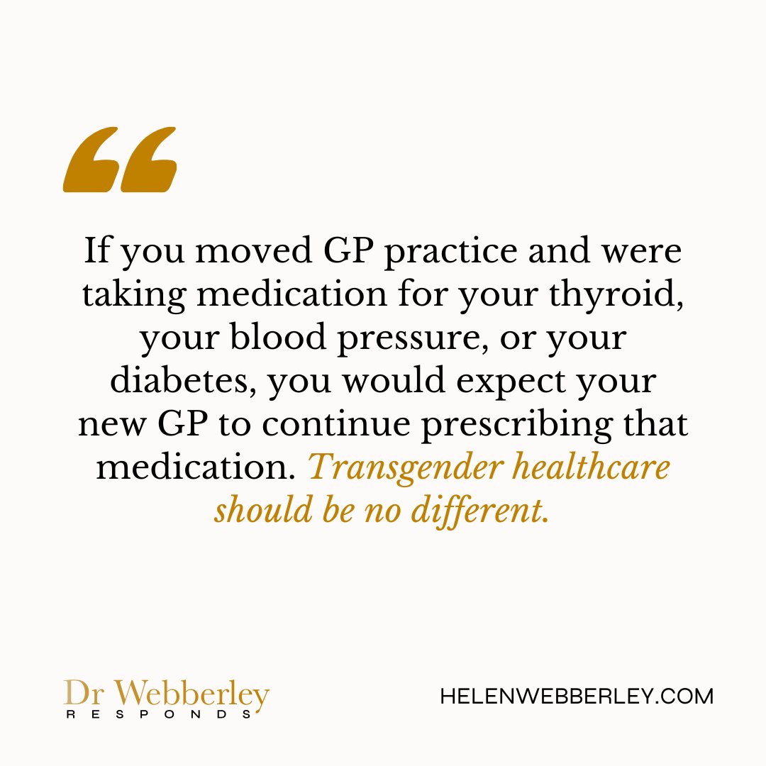 HelenWebberley's tweet image. Continuity of care should apply to everyone, regardless of what medication you are taking. Read my full guide on what to do if your GP refuses your prescription at f.mtr.cool/muodwxivgn

#TransHealthcare #ContinuityOfCare #EqualityAct