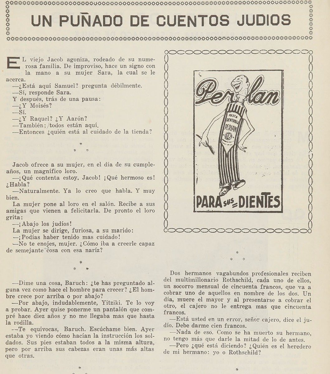 fotohistoriacl's tweet image. 1933: Revista de Ferrocarrilles del Estado traía una página de "Un puñado de cuentos judíos", que era una página llena de chistes antisemitas.