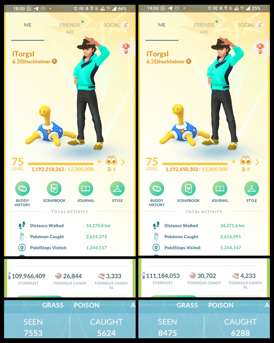 Foongus #PokemonGOSpotlightHour

🪝 718
✨ 2
💯 2
XL: 900
Incense ✅ 
Go+ ✅
AE: IB
SP ✅ 
Dust: 1.2M
WB ✅
Balls ⚫
🌡️ 3°C
🚗

Rainy all day so had to use the car.
Hit too many dead spots and despawns... Still happy with the dust gains.