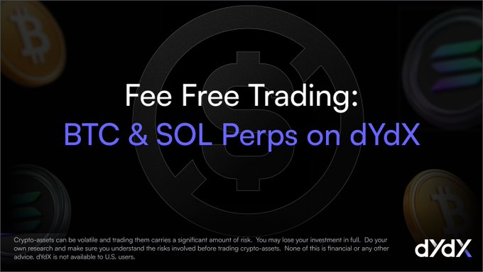 Trading sans frais sur $BTC et $SOL.

Uniquement sur dYdX 🫡

🔗 dydx.trade/markets