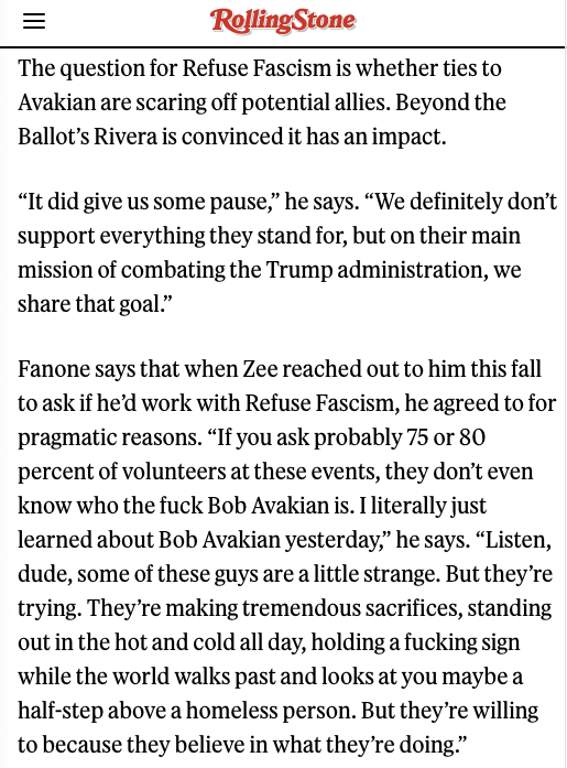 RollingStone's tweet photo. Refuse Fascism diehards believe its Revolutionary Communist Party roots provide its leaders with the vision to label Trump a fascist and demand his removal. 

Detractors see the connection as an albatross hampering its agenda.

Story: https://t.co/ngtTgHEs9k https://t.co/9ILC9TB2rZ