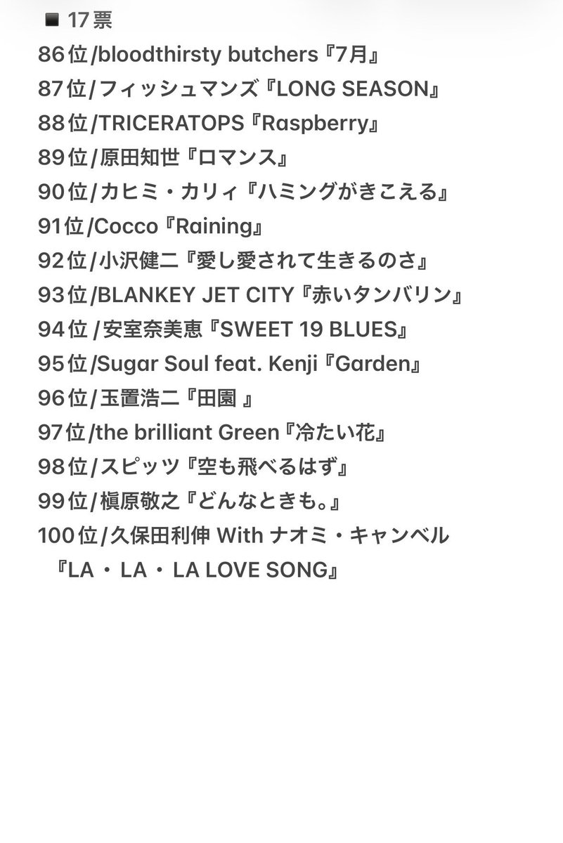 90年代邦楽ベストソング100 今日はここまでとさせて頂きます。 トップ