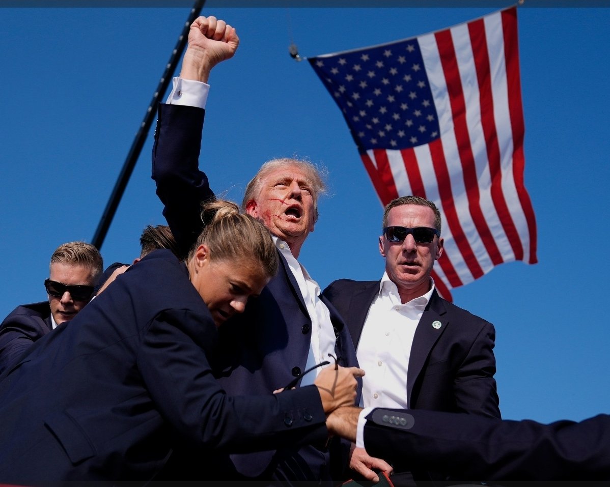 It's funny how so many pro trump accounts on Twitter think the Ilhan Omar attack was staged...

...but didn't find it strange that

- trump's ear "magically healed" after just one week
- Secret Service let trump expose his head &amp; torso for this picture
- they waited for the flag