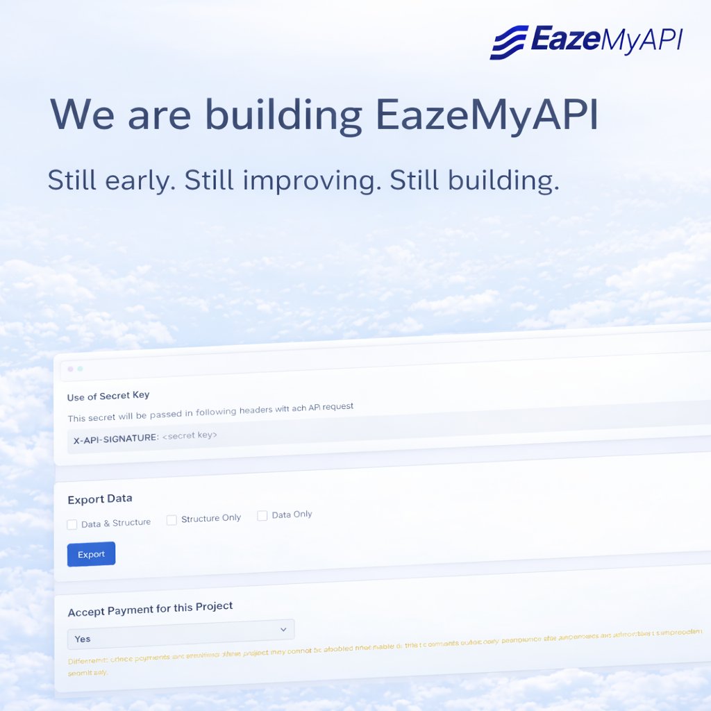 eazemyapi's tweet photo. Why We’re Building EazeMyAPI

Backend shouldn’t block innovation.
That’s why we’re building EazeMyAPI.

#NoCode #BuildInPublic #EazeMyAPI #artificalintelligence https://t.co/ho8vhwknps