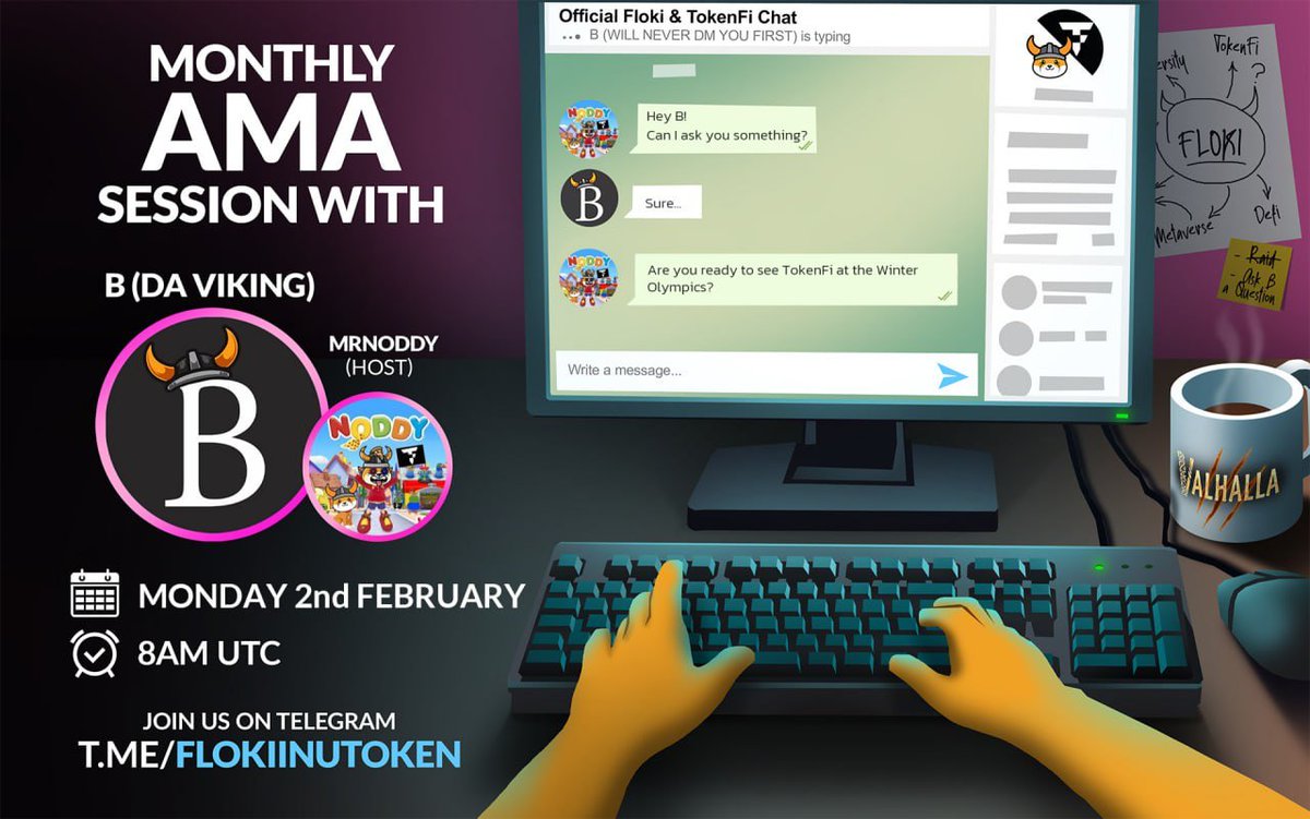 We invite you to another monthly AMA with our Core advisor, <a href="/100bviking/">B (Da Viking)</a>, to discuss all things $FLOKI / $TOKEN!

🗓: Monday, February 2, 8AM UTC
📌: t.me/FlokiInuToken

Drop your questions in the form. Each selected question wins $100 USDT on BSC. 👇

forms.gle/SrCQ2NZbtBA7E6…