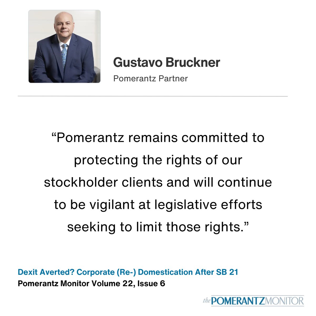 PomerantzLLP's tweet image. In the latest #PomerantzMonitor, Ankita Sangwan recaps a panel hosted by Pomerantz Partner Gustavo Bruckner at Cardozo School of Law panel exploring the impact of the recently amended Delaware General Corporation Law (SB 21).

Read the full article here: tinyurl.com/mrszyy5y