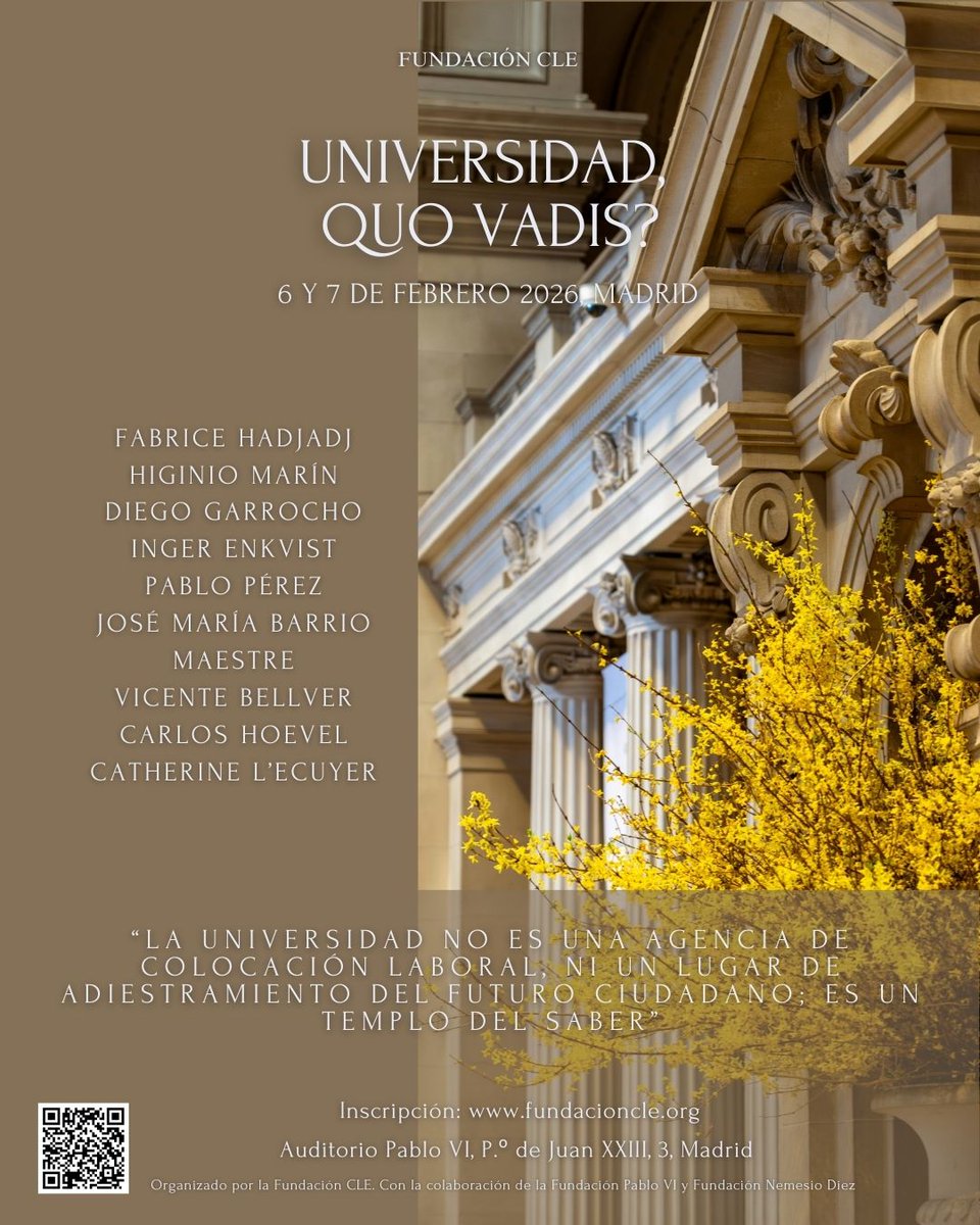 Queda poco para el congreso “Universidad, Quo Vadis?”.

Las primeras 10 personas que soliciten plaza hoy, 28 de enero, tendrán su entrada gratuita.

Para más información o inscripciones: administracion@fundacioncle.org