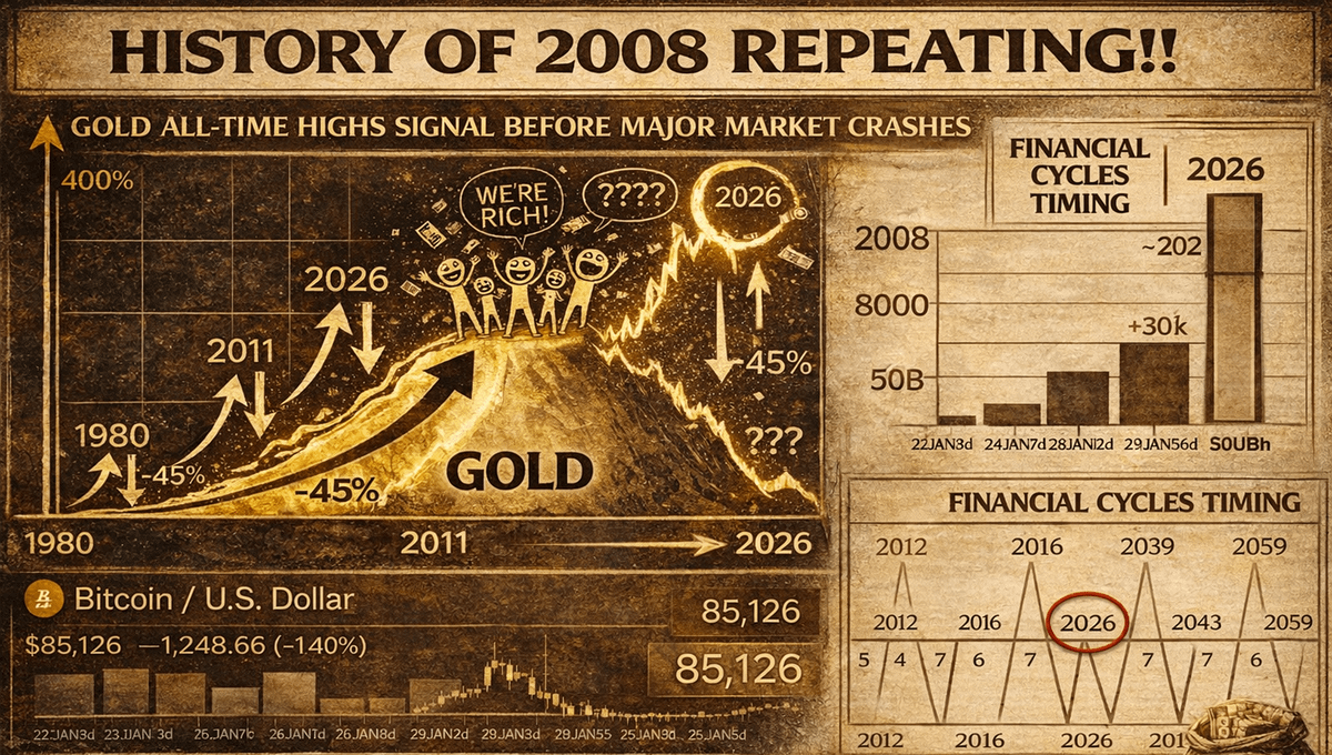 🚨 HISTORY OF 2008 REPEATING!!

No rage bait or clickbait listen..

Gold hits an ATH at $5,330
Silver hits an ATH at $115

I don't want to SCARE you, but this is not a recession anymore.

We are on the verge of a HUGE COLLAPSE of the US dollar.

If you hold any assets, you MUST