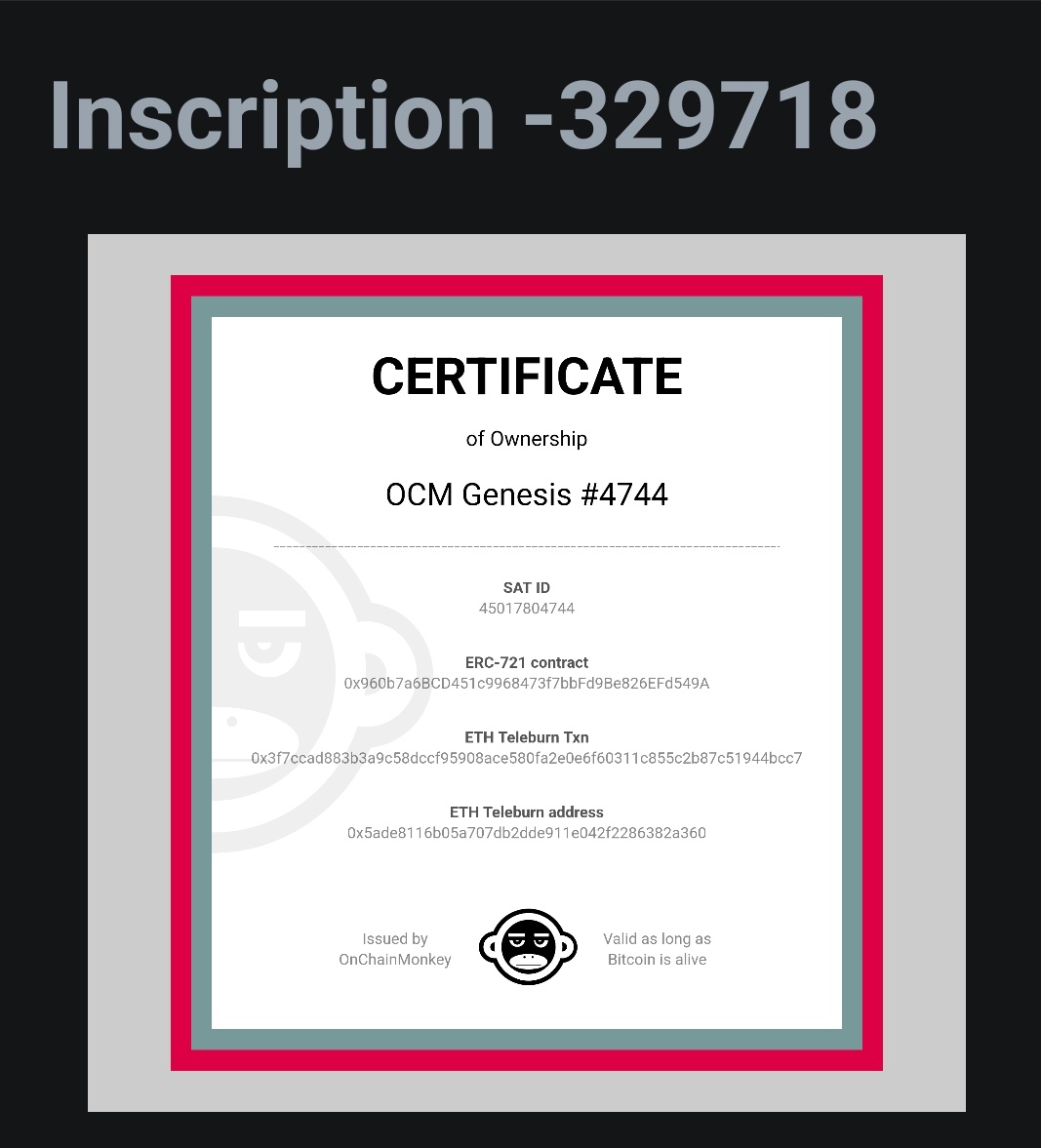 Beautifull take and such an amazing ape !!!!

digital collectibles will outlast us and all irl collectibles. 

let that sink in and do whatever you wan‘t with this information.

<a href="/OnChainMonkey/">OnChainMonkey®</a> Certificate 🤌 
Valid as long as Bitcoin is alive 🟧