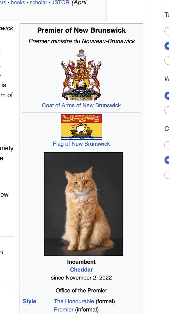 had a dream where the premier of new brunswick was an orange cat for some reason. they had a wikipedia page and everything