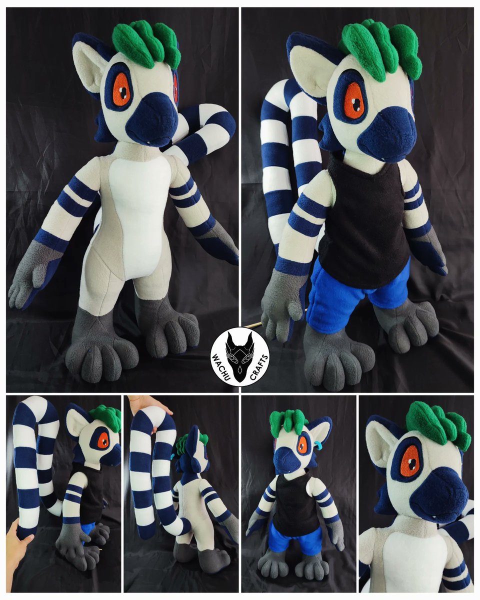 Toño Lemur
60cm plush, extra long tail and removable clothes

#plush #plushie #furry #furryfandom