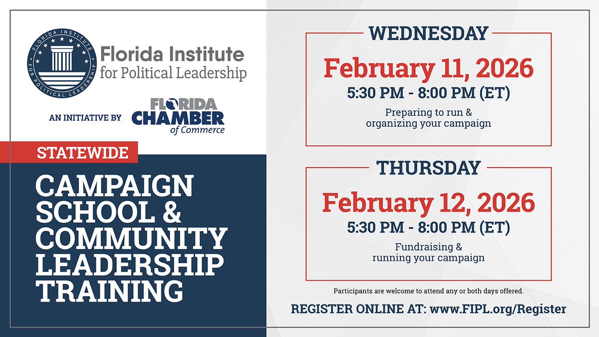 theFIPL's tweet photo. Join the #FIPL Campaign School &amp; Community Leadership Training Feb. 11 -12, from 5:30 - 8pm each night — a free, non-partisan, statewide online program for anyone interested in serving their community or managing campaigns. Register @ https://t.co/WSZWsVaG5A https://t.co/26Lw0gnBP3