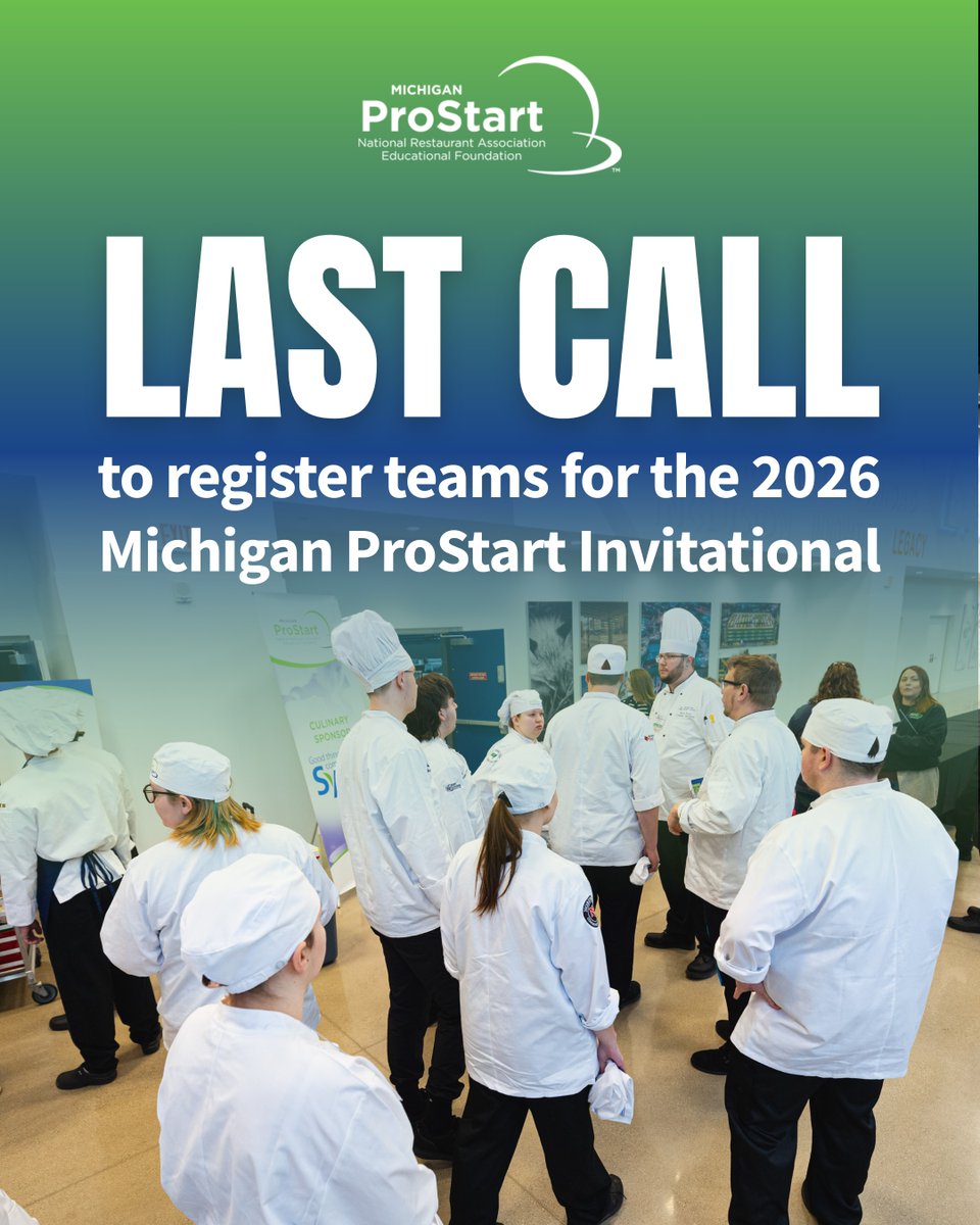 TODAY is the last day to register your ProStart teams for the 2026 Michigan ProStart Invitational! 🚨 

Think your team has what it takes? Register at bit.ly/4gtVunZ.