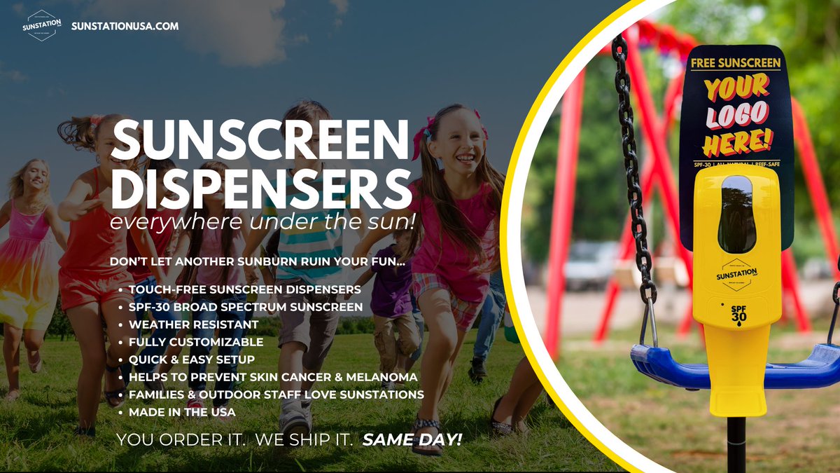 SunStationUSA's tweet photo. TOP 2026 TRENDS: Sunscreen Dispensers!! https://t.co/4jVPzUVKgw is your #1 resource for sunscreen dispensers! https://t.co/c1hLKOg0cn