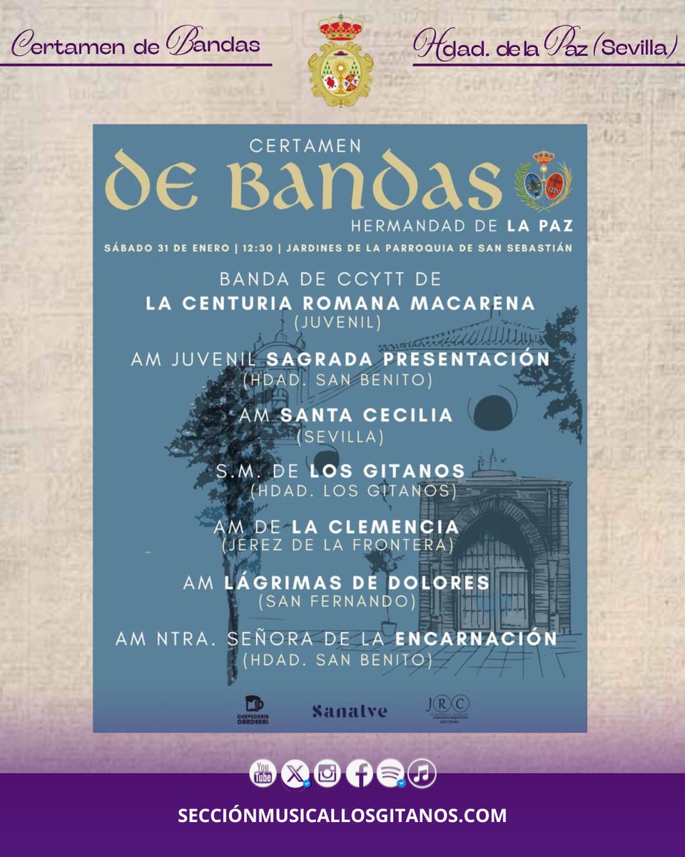 Este sábado estaremos presentes en el certamen de bandas que organiza la <a href="/HermandadPaz/">Hermandad de la Paz</a> , un año más nuestros sones llegarán hasta el barrio del Porvenir.

#ElCompásDeLosGitanos