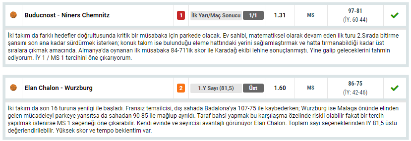 * <a href="/Nesinecom/">Nesine</a> takipçileri için hazırlamış olduğumuz Kuponlar ile kazandırmaya devam ettik. 🏀

** Euro Cup 1/1 yorum isabeti.🎯(27.01.2026)
** FIBA Şampiyonlar Ligi 1/1 yorum isabeti.🎯(27.01.2026)

*** Toplam Oran : 3,78. Değerlendirenlere Teşekkürler, Tebrikler.! 💯 ✅  🙂