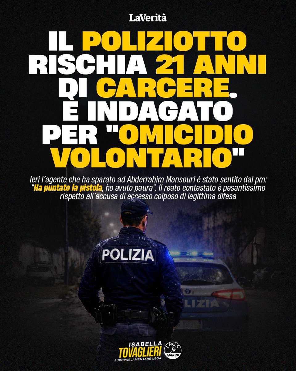 È vergognoso che un agente di Polizia che ha agito per difendere sé stesso, il collega e i cittadini da un pregiudicato marocchino spacciatore rischi fino a 20 anni di carcere.

Io sto dalla parte del poliziotto, senza se e senza ma, con l’auspicio che venga assolto pienamente