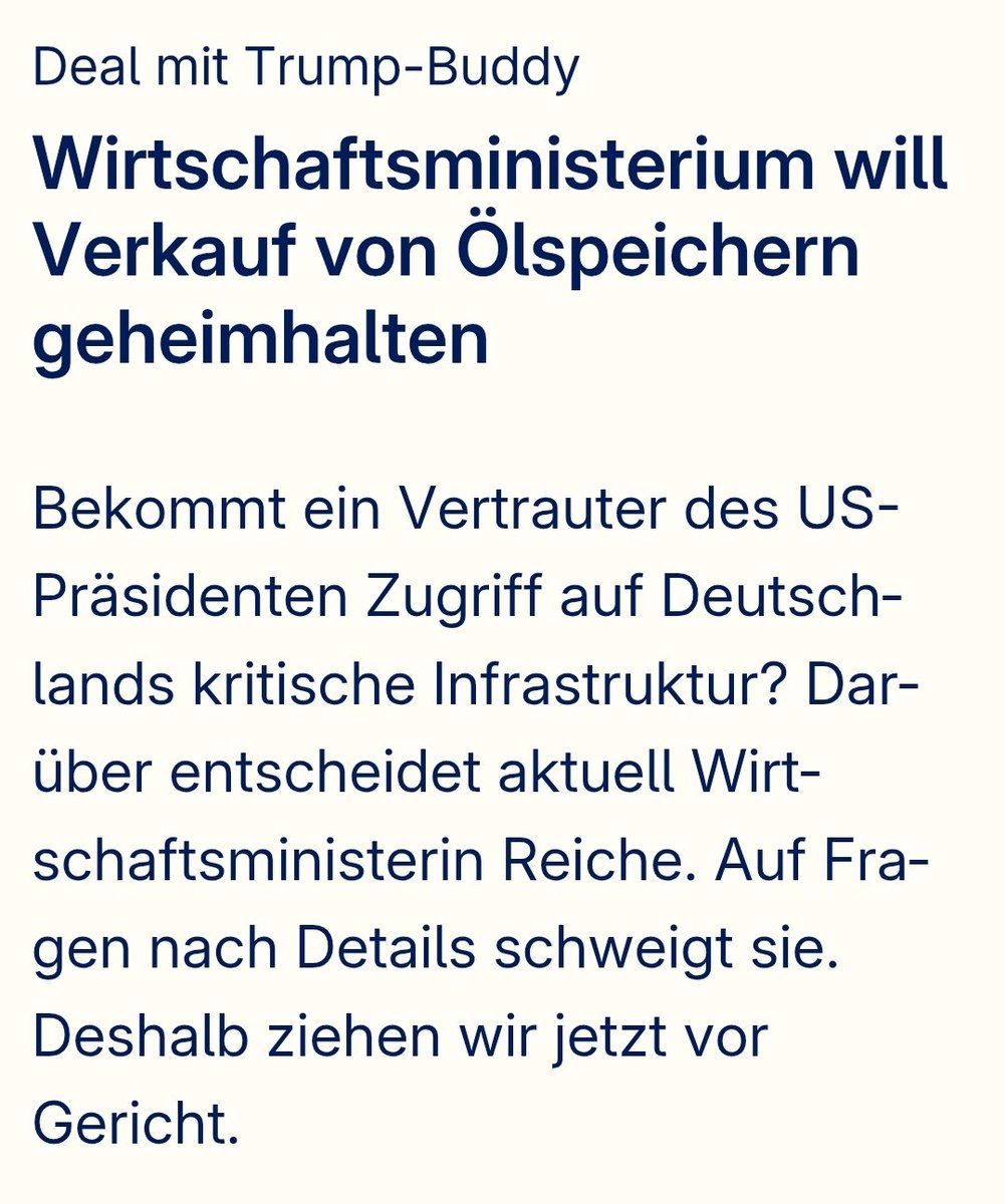 Die CDU Gaslobbystin Katharina Reiche ("Gas-Kathi") ist als Wirtschaftsministerin eine eklatante Fehlbesetzung.
Wegen ihr, ist Deutschland immer mehr von Autokraten abhängig und während das Land wirtschaftlich abgehängt wird, verkauft sie auch noch unsere Ölspeicher an die Amis.