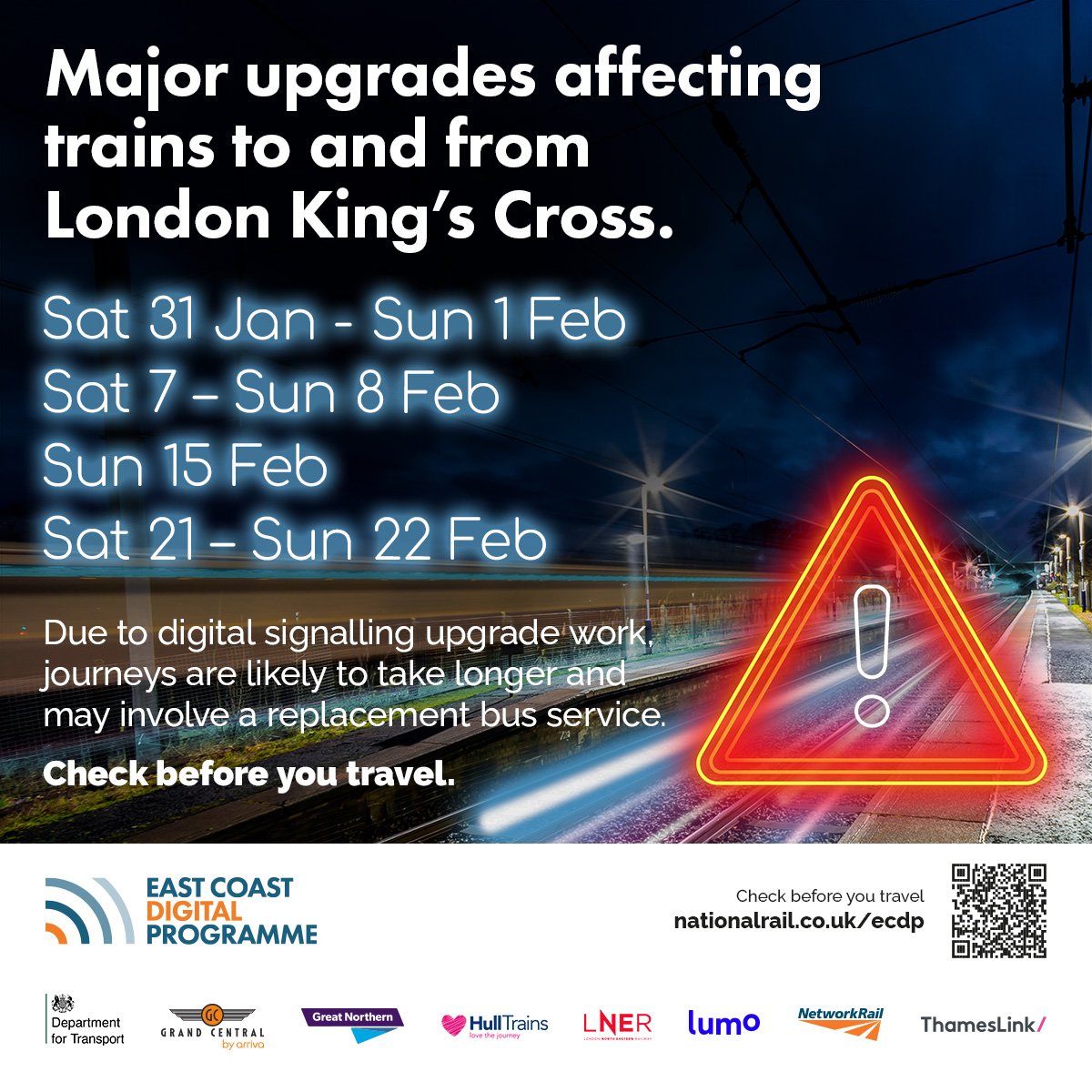 ⚠️ 🚇  CENTRAL LINE &amp; MILDMAY CLOSURES - 31 JAN &amp; 1 FEB

As well as the works at King's X, the Central line btw Bethnal Green and Epping/Hainault will be closed all weekend inc. Fri/Sat Night Tube 🌙

The Mildmay line will be part closed btw Camden Rd and Richmond/Shepherds Bush