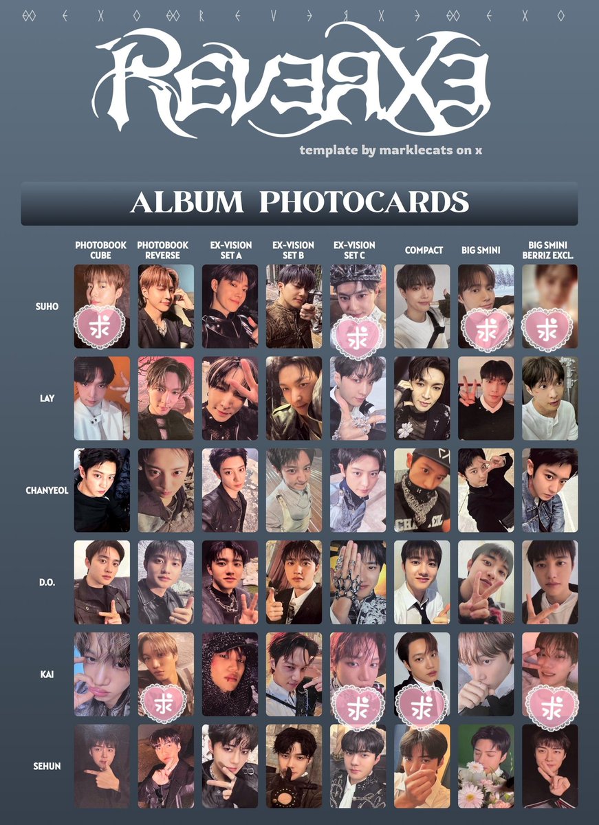 EXO REVERXE トレカ ポスカ ktown タワレコ特典 交換 譲：1〜3枚目