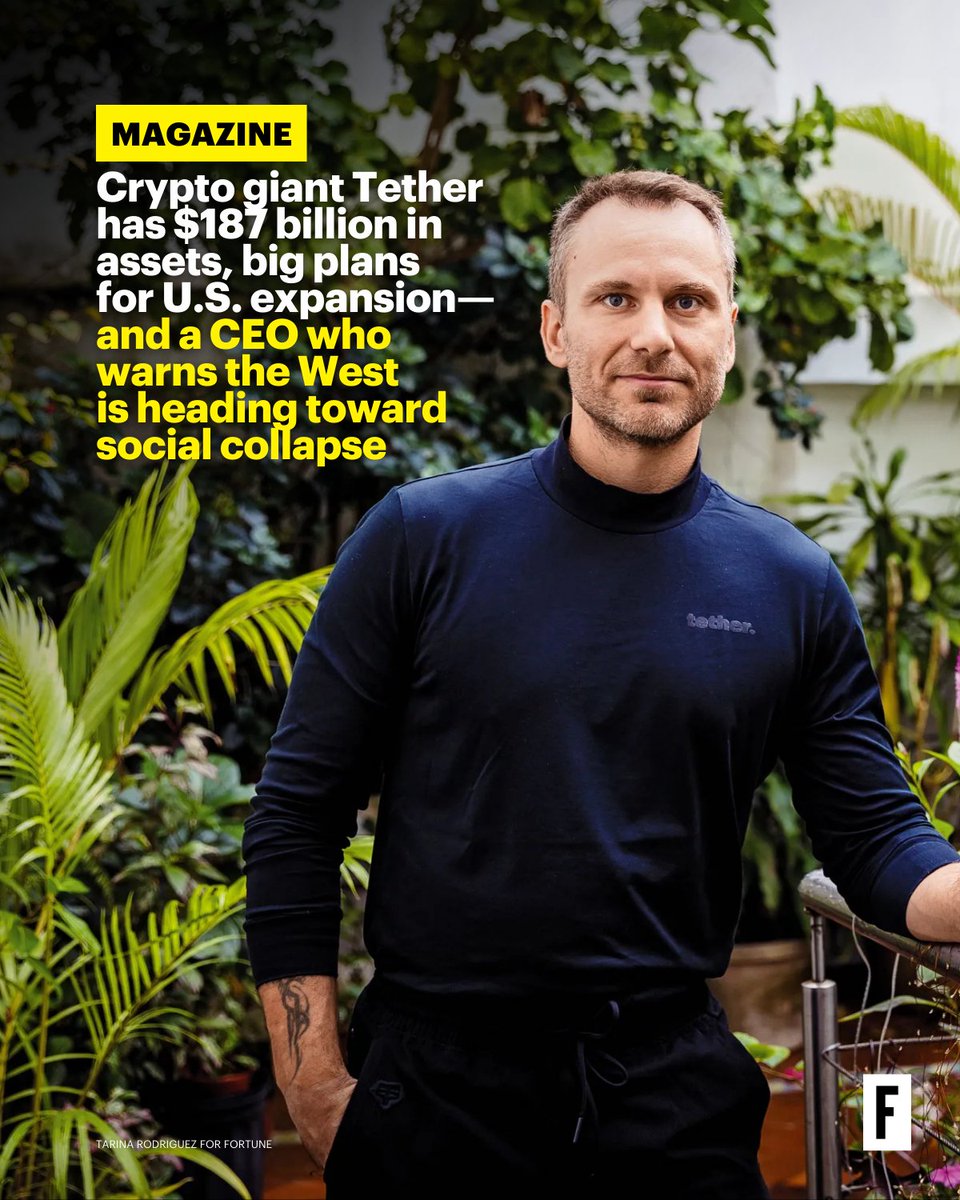 FortuneMagazine's tweet image. .@paoloardoino is using @tether's massive profits to build a business ecosystem that can survive a future breakdown. bit.ly/4rfaTxZ