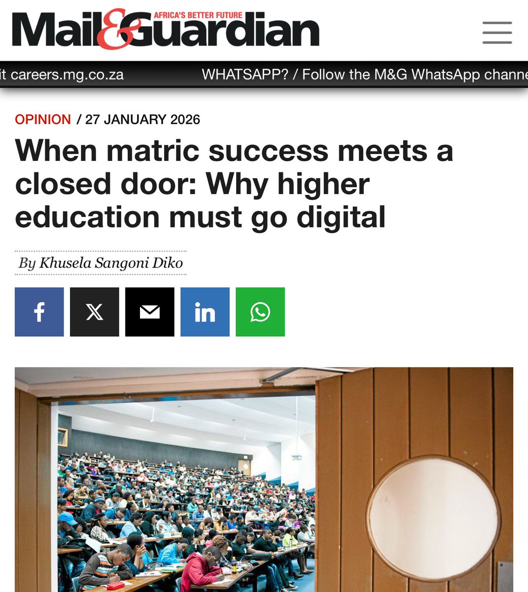 KhuselaS's tweet image. [A READ] In this piece we argue that more than half a million qualifying young people will be left without a place in the traditional university system, not because they lack ability or ambition, but because our physical infrastructure cannot absorb them. 

Despite this, we are…